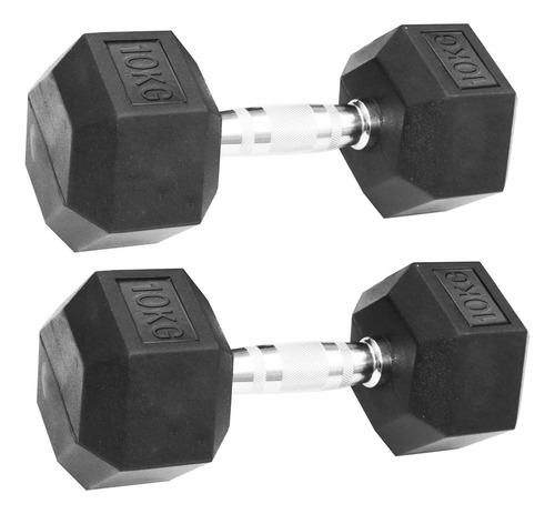 Set Mancuernas Hexagonales Engomadas 10kg Pesa Maciza Gym