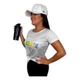 Blusa Camiseta Baby Long Line Copa Brasil Feminina Academia