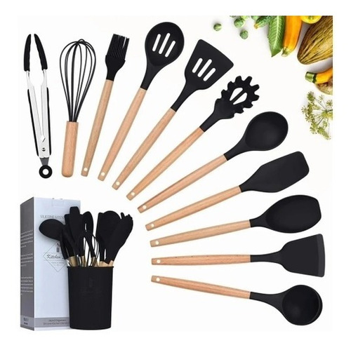  12 Kit Cozinha Colheres Silicone Para Panela Anti Aderente