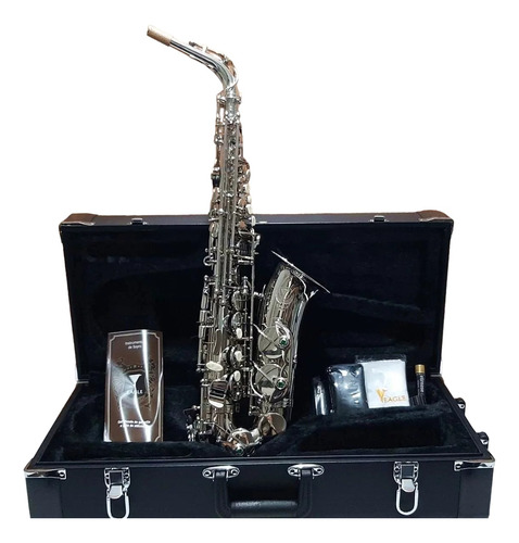 Saxofone Sax Alto Eagle Sa500n Niquelado Mib Completo + Nfe