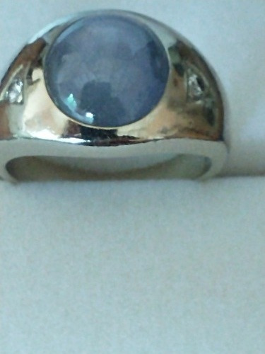 Anillo Oro Blanco 14k Con 2 Brillantes Y Adularia Importado