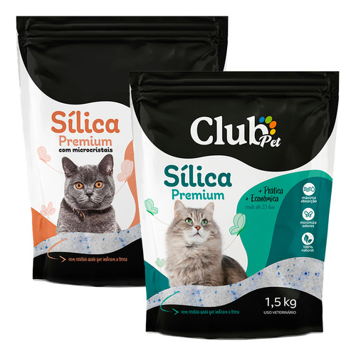 Kit 2 Areia De Gato Sílica Fina Premium 1,5kg Club Pet