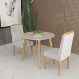 Conjunto De Mesa Redonda Veneza Com Vidro E 2 Cadeiras Onix Cor Off White/bege Claro