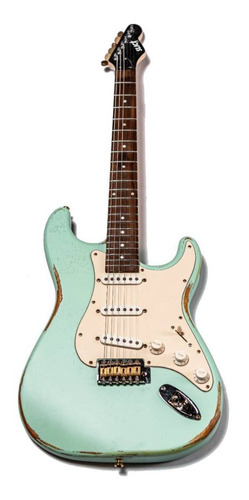 Guitarra Eléctrica Slick Sl57 Stratocaster De Fresno Surf Green Con Diapasón De Arce