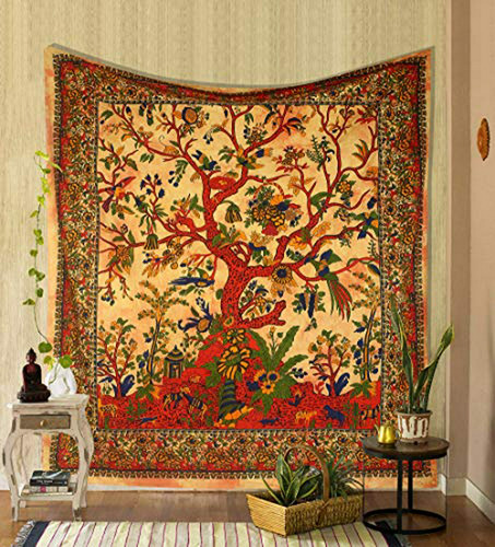 Tapestry Árbol De La Vida Hippie, 100% Algodón, 82x54 