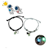 Set X 2 Pulseras Luna Y Estrellas Parejas Brillan Oscuridad 