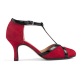 Zapatos De Tango Baile Gamuza Roja - Charol Negro