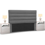 Cabeceira Cama Box Casal 140cm Greta Suede Cinza C/ 2 Criados