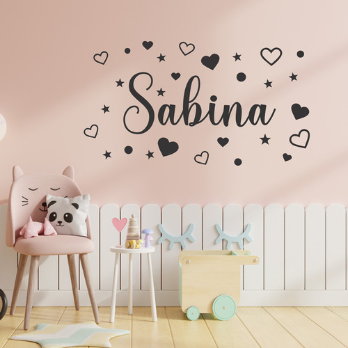 Vinilo Infantil Nombre Personalizado Corazón Estrella 80x40