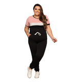 Conjunto Feminino Plus Size Tendencia Moderno Bicolor Luxo