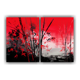 40x20cm Cuadros Bamboo Plants En Rojo Y Negro Bastidor Mader