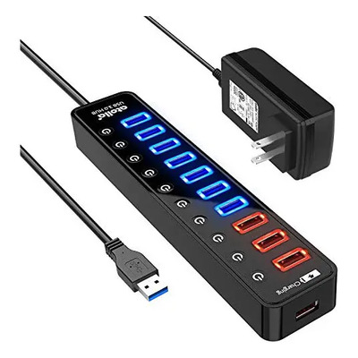 Atolla 11 puertos USB 3.0 Hub 7 Puertos Multi USB 3.0 de 5Gbps + 4 puertos de carga inteligente con interruptor LED de ON\u002FOFF individual y adaptador de alimentación | Envío gratis