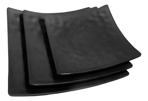 Platos Cuadrados Negros De Melamina 15×15cm 5pz
