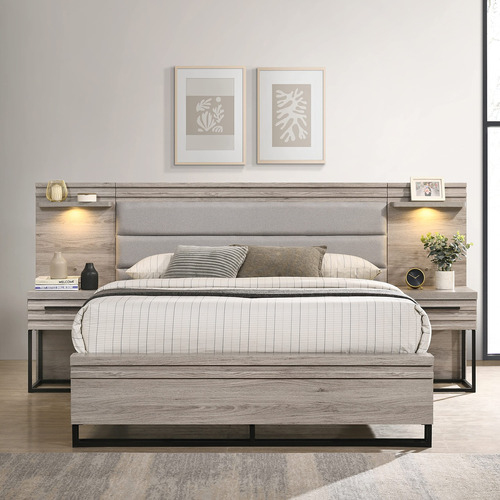 Roundhill Furniture Alvear - Cama Tapizada De Madera Con Lu.