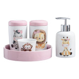 Kit Banheiro Bebê Infantil Porta Algodão Saboneteira Animais