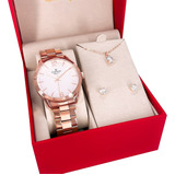 Relógio Feminino Champion Rose Gold C/ Colar E Brincos Kit