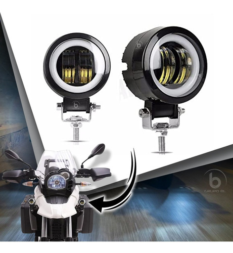 Par De Faros Auxiliares Con Luz Led Ojo De Angel Para Moto 