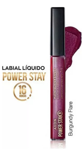 Avon Labial Power Stay Mate Gliter Intransferible Dura 16hs Acabado Mate Glitter Effect Color Burgundy Flare