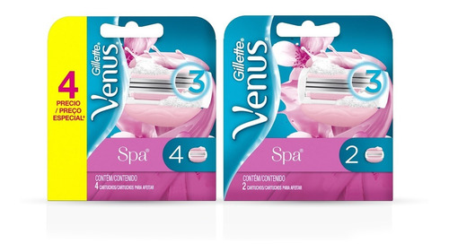  Pack Cartuchos Para Afeitar Gillette Venus Spa, 6 Unidades