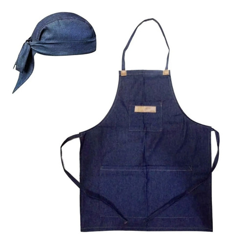 Set Completo Delantal Cocina Gorro Chef Cofia Jean Bolsillos