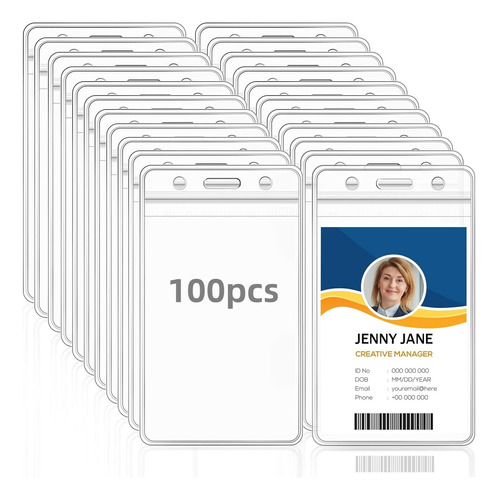 100 Pack Transparente Vertical Badge Titulares,7.5×12 Cm