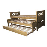 Cama Triple Nido Carro Pino Macizo 1 Plaza Madera 80x190 Cm