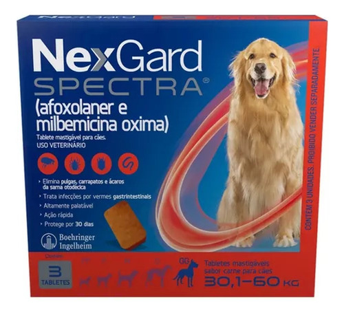 Nexgard Spectra Para Cães De 30,1 A 60kg Com 3 Comprimidos