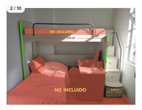 Cama Alta Con Puente Estilo Cucheta De 1 Plaza Y Media.