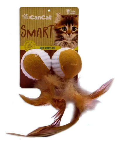 Cancat Pelotas X 2 Smart Juguete Gato Con Plumas Color Marrón