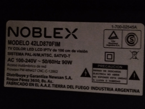 Respuesto Para Tv Noblex 42 Ld870fim Componentes Completos