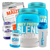 Kit 2x Whey Protein + Waxy Maize + Bcaa + Creatina + Shaker Sabor Chocolate