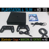 Sony Playstation 4 Ps4  Slim 1tb + 2 Controle + 1 Jogos Em Disco Original! 