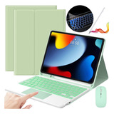 Funda Teclado Mouse Lapiz P/iPad 9ª/8/7 Gen 10.2 Verde Claro