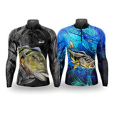 Kit Casal Camisa Camiseta De Pesca Drysofty Ref 30/51 Uv50+