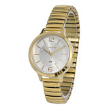 Relógio Lince Feminino Social Dourado Pulseira Elastica Cor Do Fundo Prateado