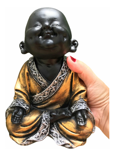 Buda Sorridente - Preto E Dourado 19 Cm