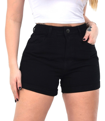 Short Jeans Mom Feminino Cintura Alta Várias Cores Destroyed