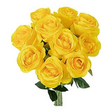 Rosas Artificiales De Seda Realistas 10u Amarillo C/tallo 