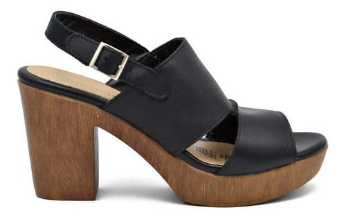 Tacon Plataforma Tipo Madera Piel Negro Andrea Mujer Casual