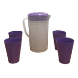 Set Jarra 1,6 Lts Y 4 Vasos Plastico Colores Bazarshop Ar
