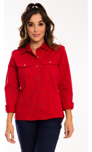 Camisa Feminina Sarja Ajustável Vermelho Blogueira Moda