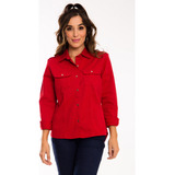 Camisa Feminina Sarja Ajustável Vermelho Blogueira Moda