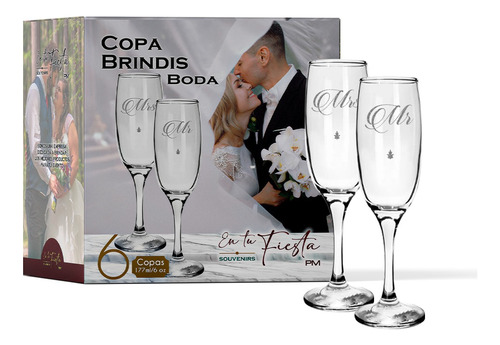 Copa Para Brindis Con Grabado Laser Para Boda 6 Pack