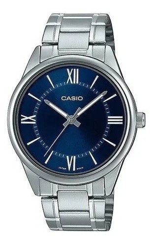Reloj Casio Mtpv005d-2b5udf Cuarzo Hombre Color De La Correa Plateado Color Del Bisel Plateado Color Del Fondo Azul