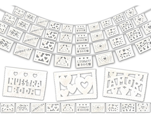 Papel Picado, Boda Mini. Paq 10 Tiras