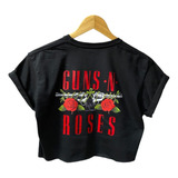 Camiseta Crop Top, Corta Estampado Guns And Roses Pistolas