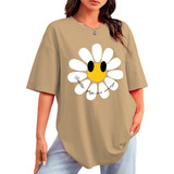 Camiseta Oversized Blusa Blogueira Estampada Desenho Flor
