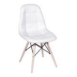 Silla Para Sala O Comedor Eames Botones Tapizada Blanco