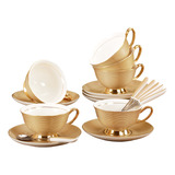 Jusalpha® Juego De Te De Porcelana, Taza De Te Marron Dorado