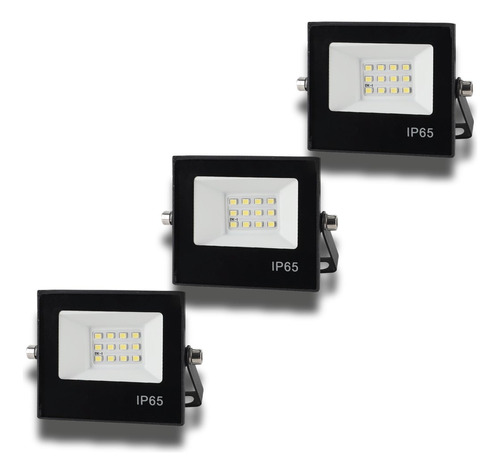 Kit 3 Refletores Led 10w Branco Frio 6500k Bivolt Ip65